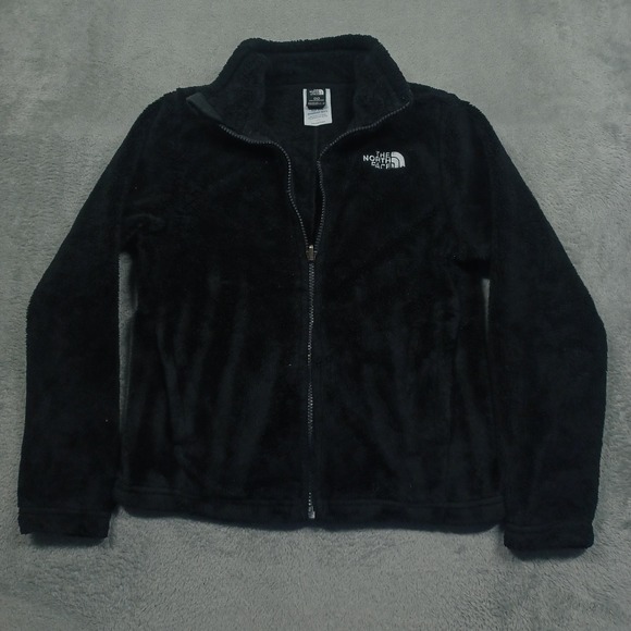 North Face Jacket Girls Medium Black Fleece Full Zip Outdoor Logo Casual Pocket - Picture 1 of 8